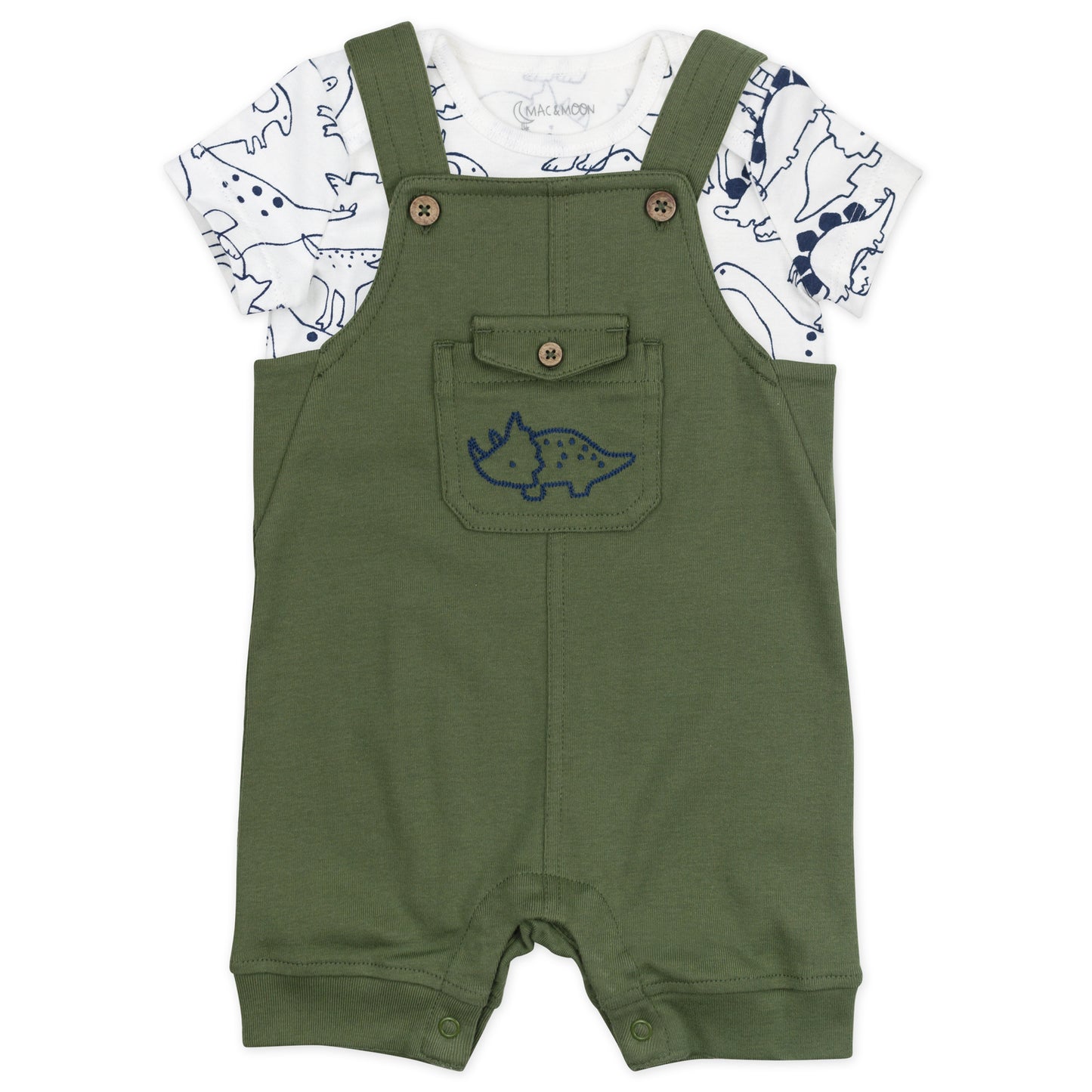 2-Piece Organic Cotton Shortall Set in Dinosaur Print