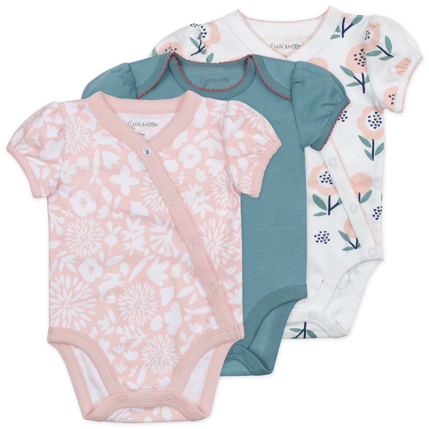 3-Pack Organic Cotton Short Sleeve Bodysuit in Bunny Floral Print