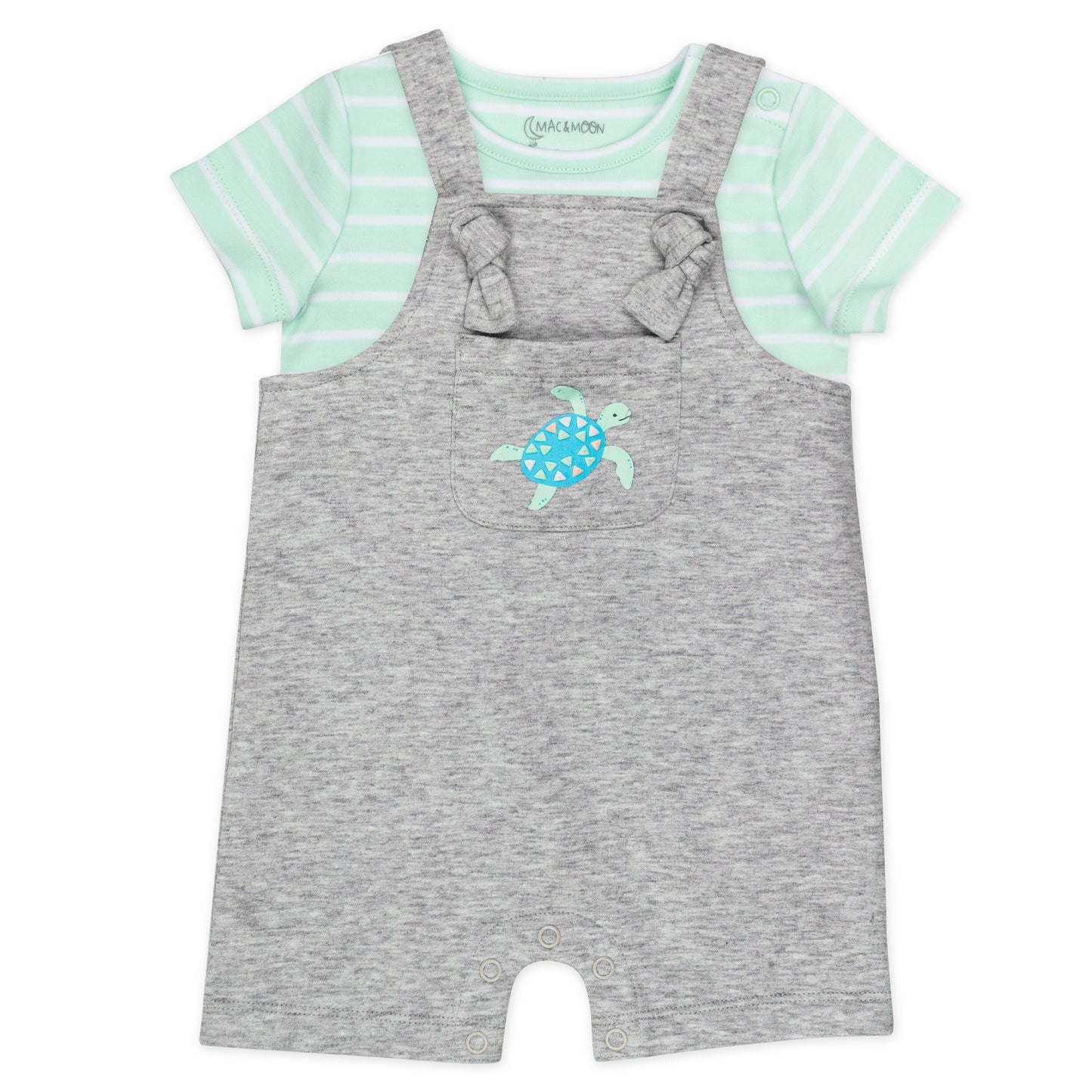 2-Piece Organic Cotton Shortall Set in Turtle Print