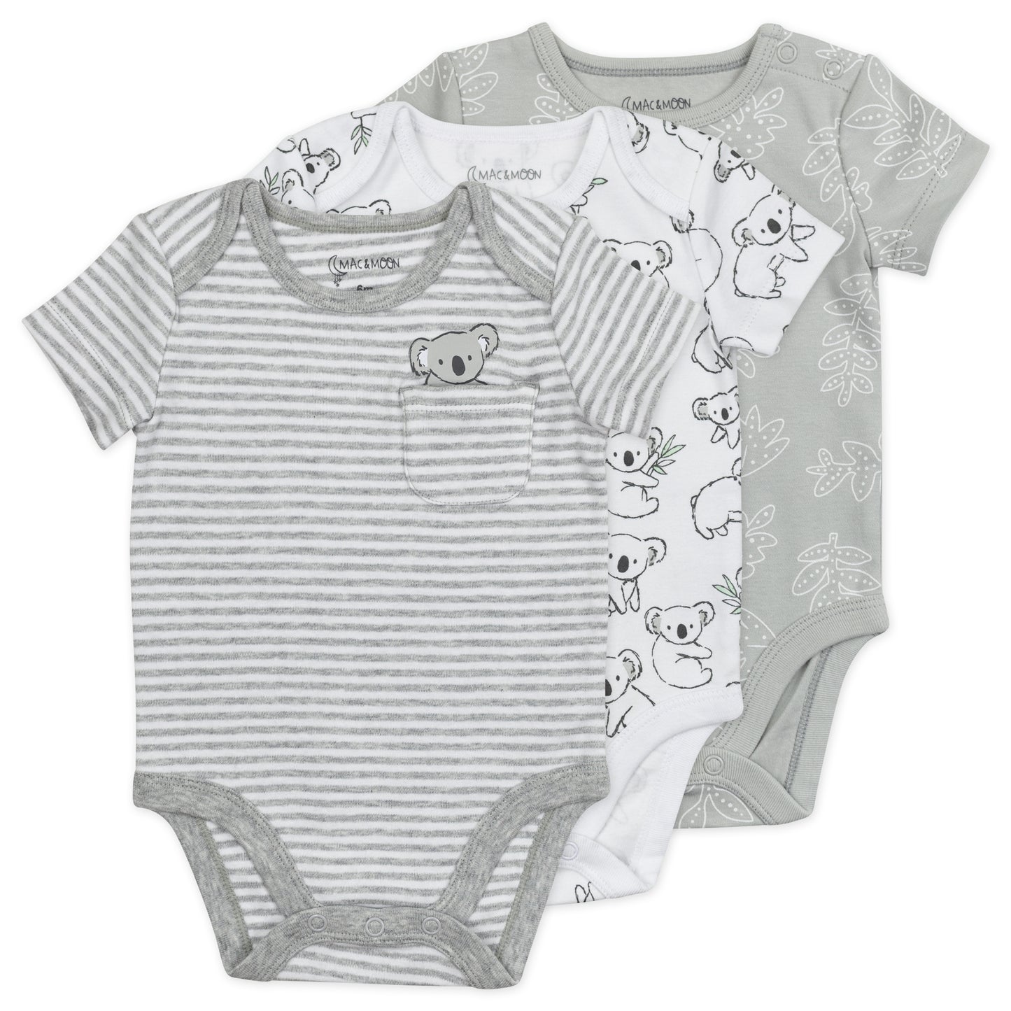 3-Pack Organic Cotton Short Sleeve Bodysuit in Koala Print