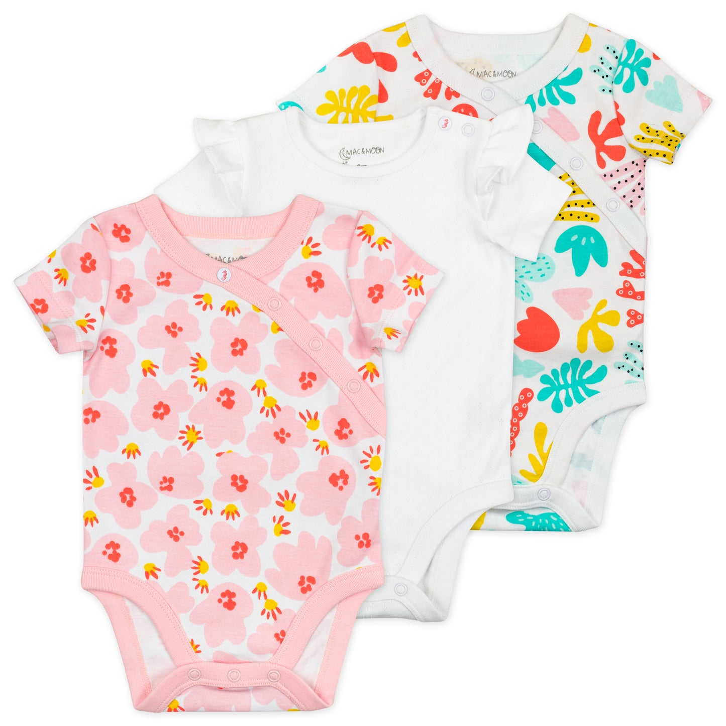 3-Pack Organic Cotton Bodysuits in Coral Reef Prints