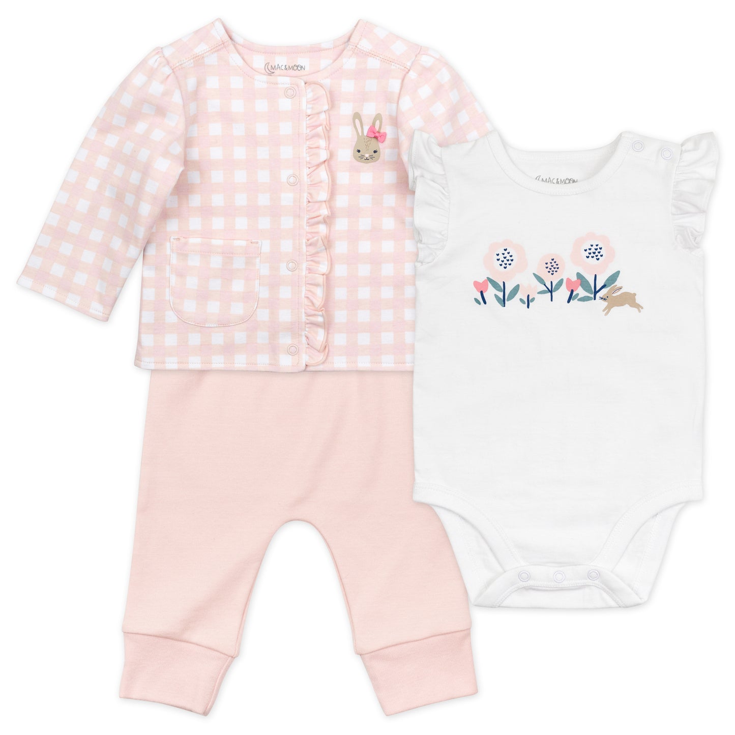 3-Piece Organic Cotton Gingham Bunny Fashion Set
