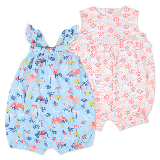 Organic Cotton 2-Pack Romper in Elephant Blooms Print