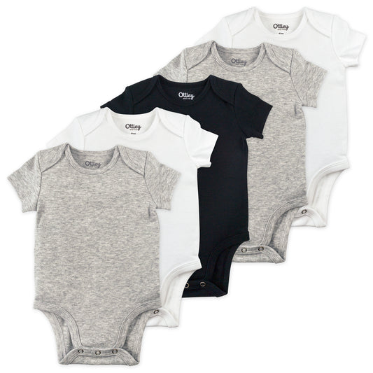 5-Pack Bodysuit in White, Heather Gray and Black