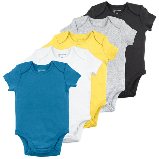 5-Pack Short Sleeve Bodysuit in Blue, Yellow and Gray