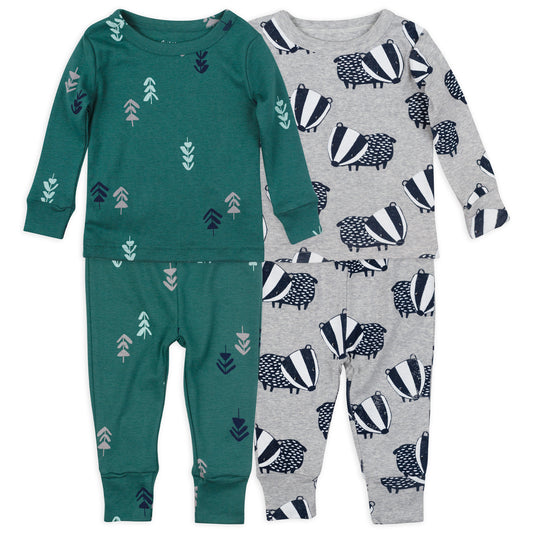 4-Piece Organic Pajama Set in Badger Print