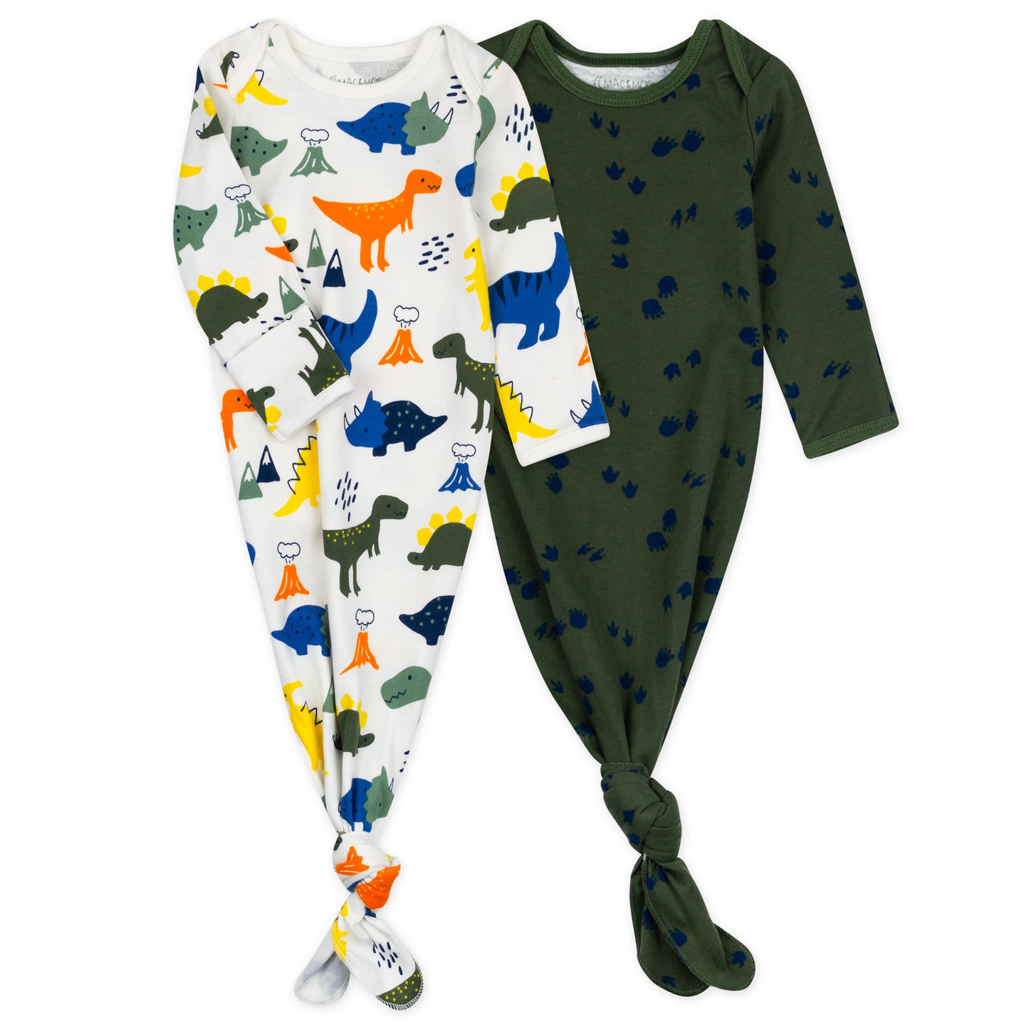 2-Pack Organic Cotton Baby Gown in Dinosaur Print