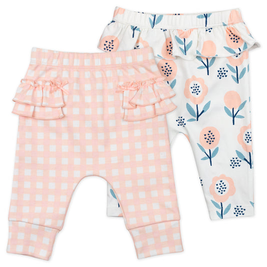 2-Pack Organic Cotton Pant in Pink Gingham and Bunny Floral Print