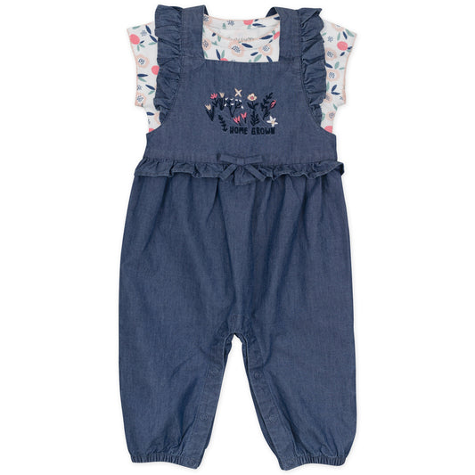 2-Piece Organic Cotton Overall Set in Bunny Floral Print
