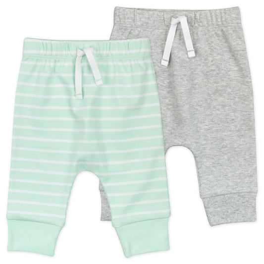 2-Pack Organic Cotton Pant in Mint Stripes & Heather Gray