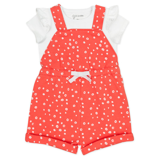 2-Piece Organic Cotton Shortall Set in Coral Reef Print