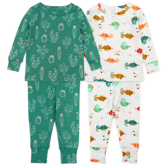 4-Piece Organic Cotton Pajama Set in Chameleon Print